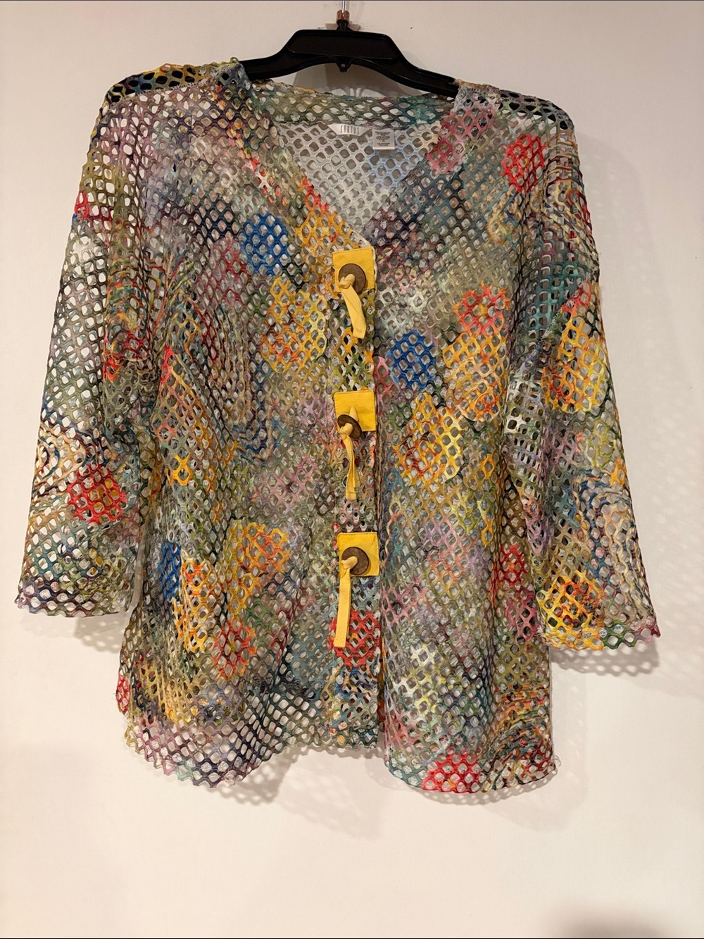 Kaktus Multicolor Open-Weave Tunic with Yellow Toggle Closures